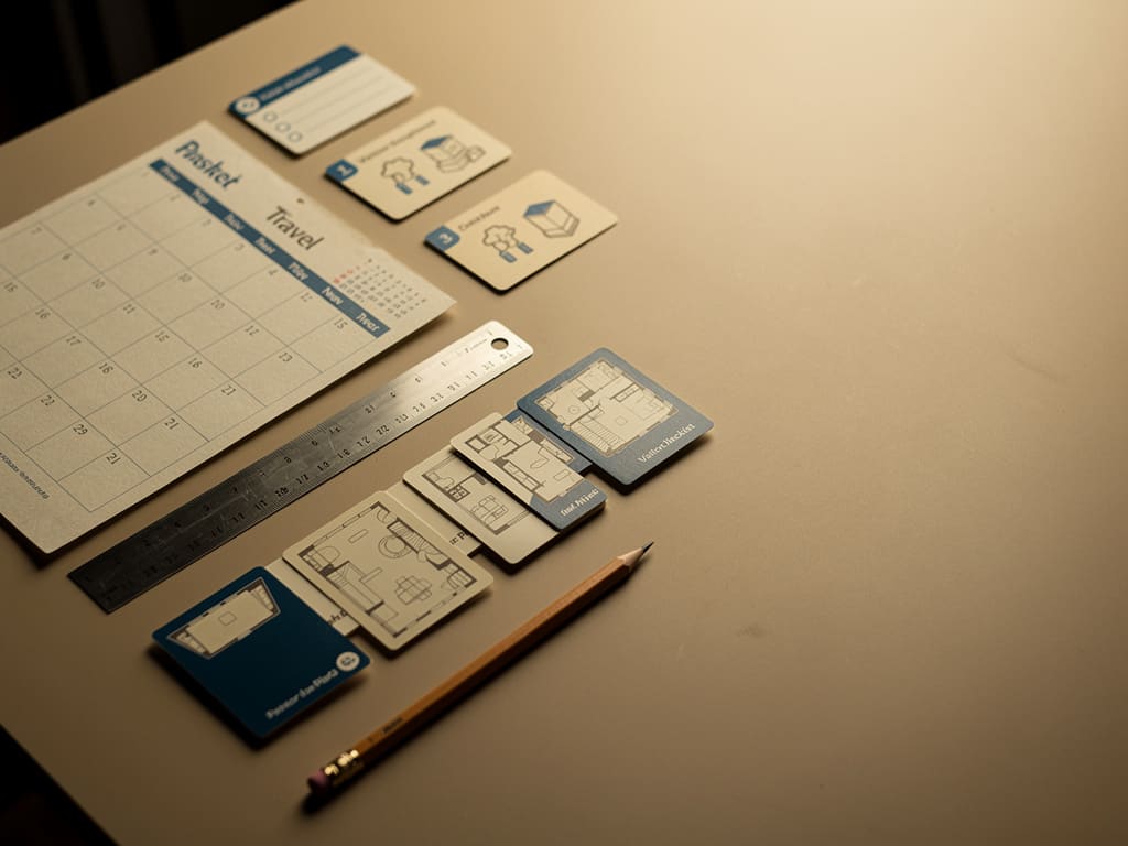 Travel calendar and palace route cards on a tidy worktable